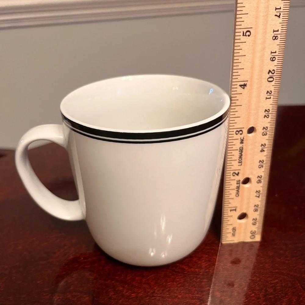 Williams Sonoma Mug white with black stripe on top edge